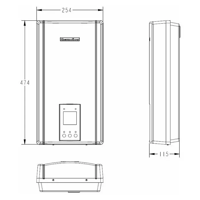 Thermoflow Durchlauferhitzer Elex 3 in 1 - 18/21/24 kW, 7/8,2/9,3 l/min bei 35 °C, Elektronisch - Skizze