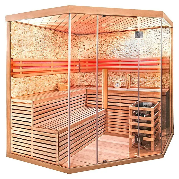 Home Deluxe Saunahaus Skyline - Mit 8 kW Saunaofen mit integrierter Steuerung, L x B x H: 200 x 200 x 210 cm - Vorderansicht
