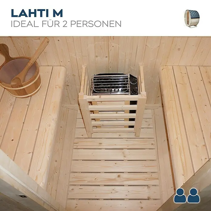 Home Deluxe Fasssauna Lahti - Mit 3,6 kW Saunaofen mit integrierter Steuerung, 194,8 x 191,7 x 120 cm