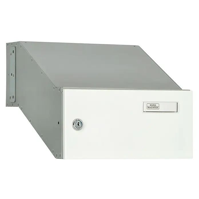 Burg-Wächter Durchwurfbriefkasten 795 für Mauerwerk - 260 x 130 mm, Verstellbar: 315 - 490 mm (Tiefe) - Diagonale Ansicht