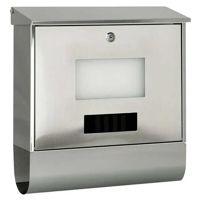 Briefkasten Solar - L x B x H: 120 x 385 x 410 mm, Edelstahl, Solarhausnummer, Mit Zeitungsfach - Diagonale Ansicht
