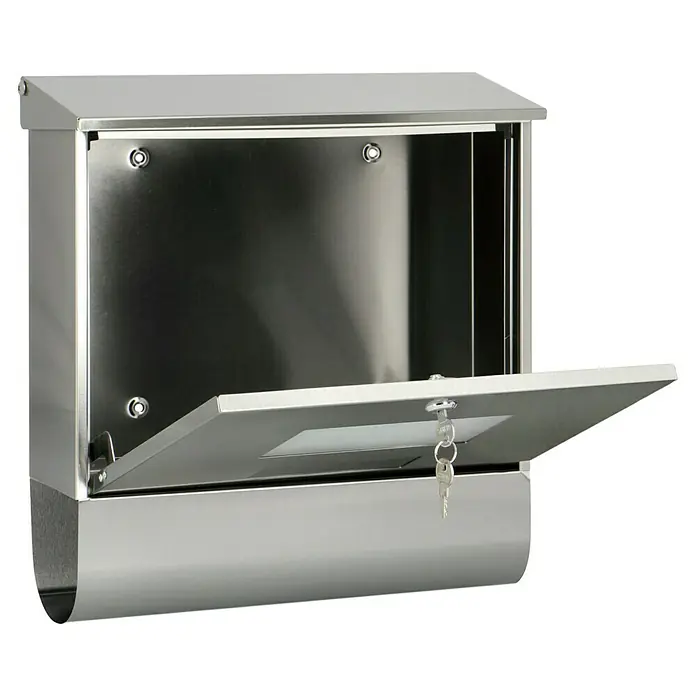 Briefkasten Solar - L x B x H: 120 x 385 x 410 mm, Edelstahl, Solarhausnummer, Mit Zeitungsfach - Diagonale Ansicht