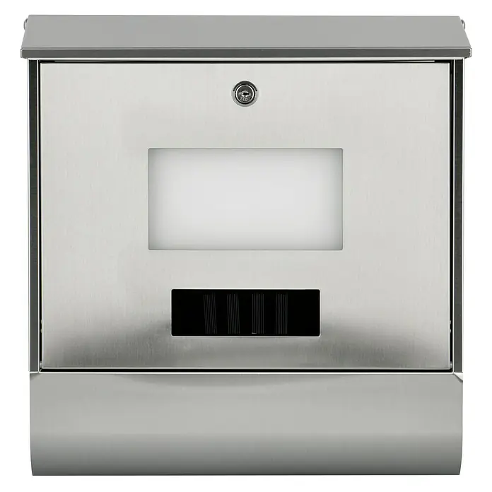 Briefkasten Solar - L x B x H: 120 x 385 x 410 mm, Edelstahl, Solarhausnummer, Mit Zeitungsfach - Vorderansicht