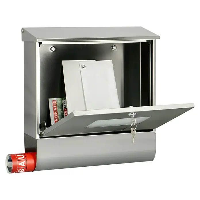 Briefkasten Solar - L x B x H: 120 x 385 x 410 mm, Edelstahl, Solarhausnummer, Mit Zeitungsfach - Anwendungsbeispiel