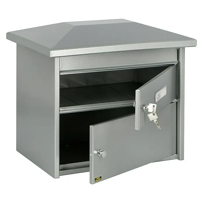 Burg-Wächter Briefkasten Europa 732 - Stahl, 455 x 324 x 411 mm, Silber, Format Einwurf: DIN B4, 371 x 32 mm - Diagonale Ansicht