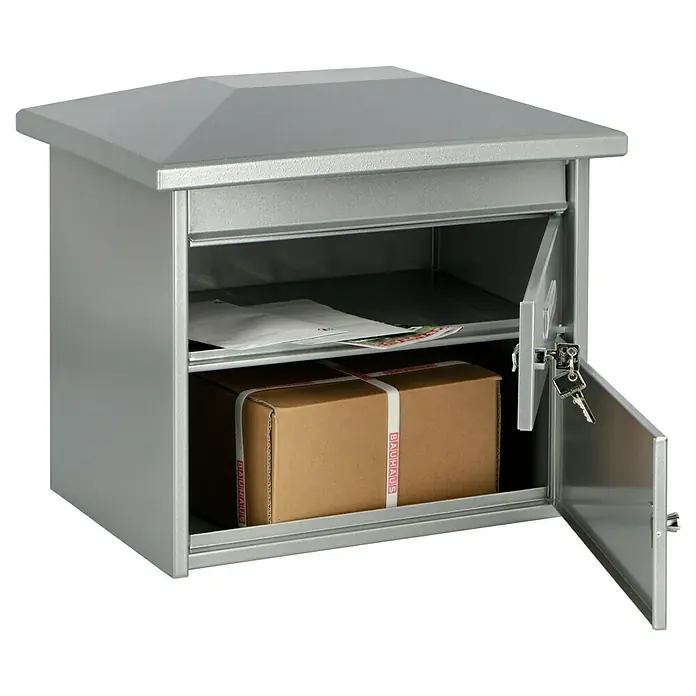 Burg-Wächter Briefkasten Europa 732 - Stahl, 455 x 324 x 411 mm, Silber, Format Einwurf: DIN B4, 371 x 32 mm - Anwendungsbeispiel