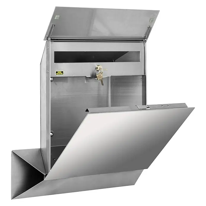 Burg-Wächter Briefkasten Quadus - Edelstahl, 145 x 475 x 497 mm, Edelstahl, Format Einwurf: DIN C4, 325 x 35 mm - Diagonale Ansicht