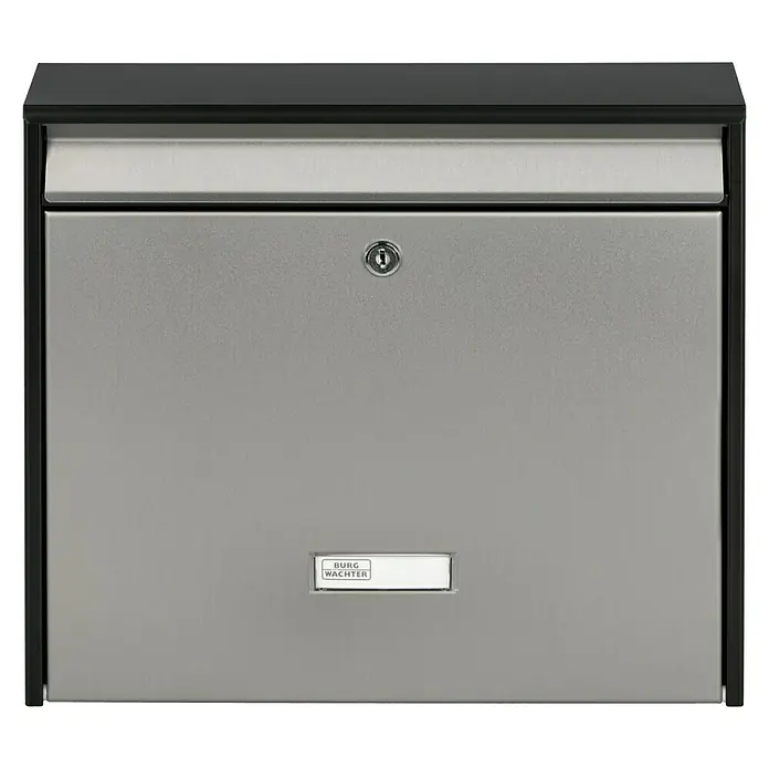 Burg-Wächter Briefkasten Oxford - Stahl, L x B x H: 100 x 362 x 322 mm, Schwarz, Edelstahl, Format Einwurf: DIN C4, 333 x 34 mm, Ohne Zeitungsfach - Vorderansicht