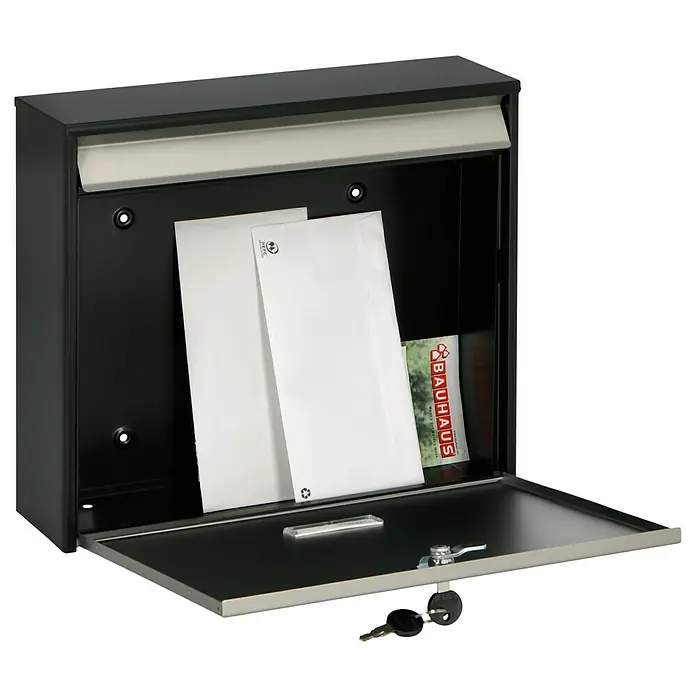 Burg-Wächter Briefkasten Oxford - Stahl, L x B x H: 100 x 362 x 322 mm, Schwarz, Edelstahl, Format Einwurf: DIN C4, 333 x 34 mm, Ohne Zeitungsfach - Anwendungsbeispiel