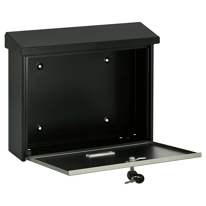 Burg-Wächter Briefkasten London 6767 B+S - L x B x H: 115 x 377 x 320 mm, Stahl, Schwarz/Edelstahl - Diagonale Ansicht