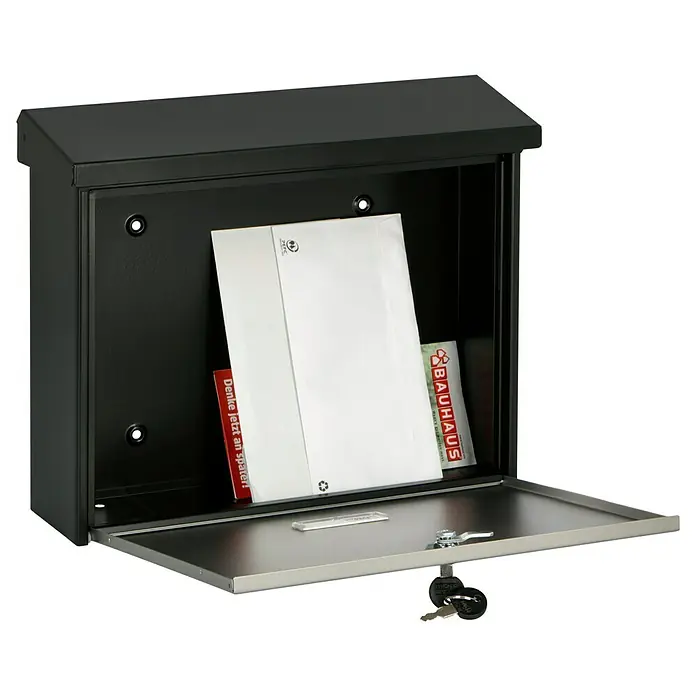 Burg-Wächter Briefkasten London 6767 B+S - L x B x H: 115 x 377 x 320 mm, Stahl, Schwarz/Edelstahl - Anwendungsbeispiel