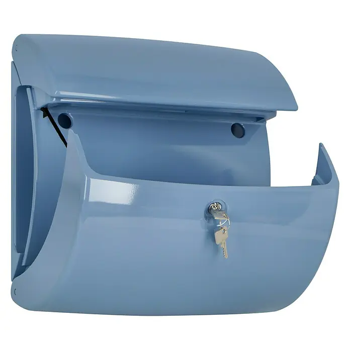 Burg-Wächter Briefkasten Piano 886 - 380 x 178 x 400 mm, Hellblau, Mit Zeitungsfach, Kunststoff - Diagonale Ansicht