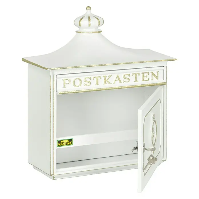 Burg-Wächter Briefkasten Bordeaux - L x B x H: 180 x 425 x 480 mm, Metall, Weiß - Diagonale Ansicht