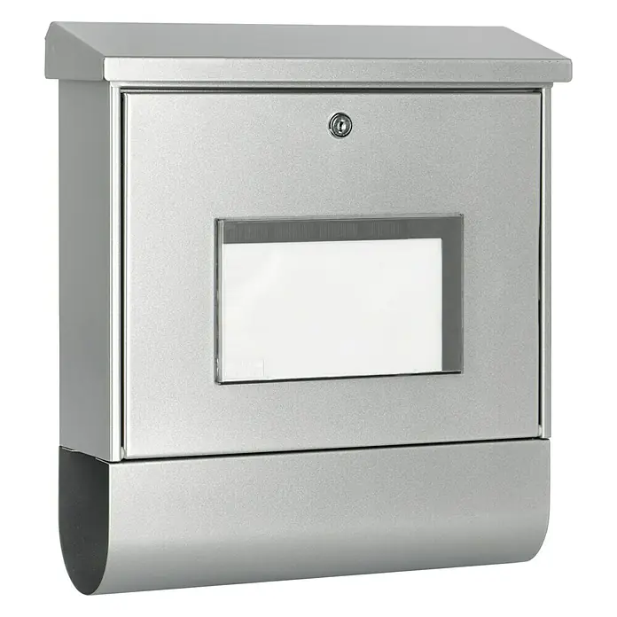 Burg-Wächter Briefkasten-Set Malaga - L x B x H: 115 x 377 x 420 mm, Stahl, Silber, Format Einwurf: DIN C4, 332 x 31 mm - Diagonale Ansicht