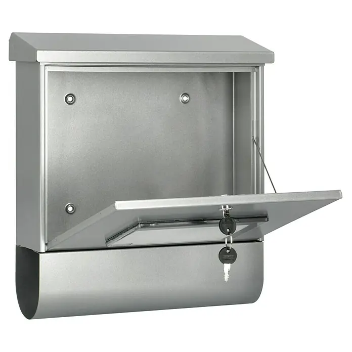 Burg-Wächter Briefkasten-Set Malaga - L x B x H: 115 x 377 x 420 mm, Stahl, Silber, Format Einwurf: DIN C4, 332 x 31 mm - Diagonale Ansicht