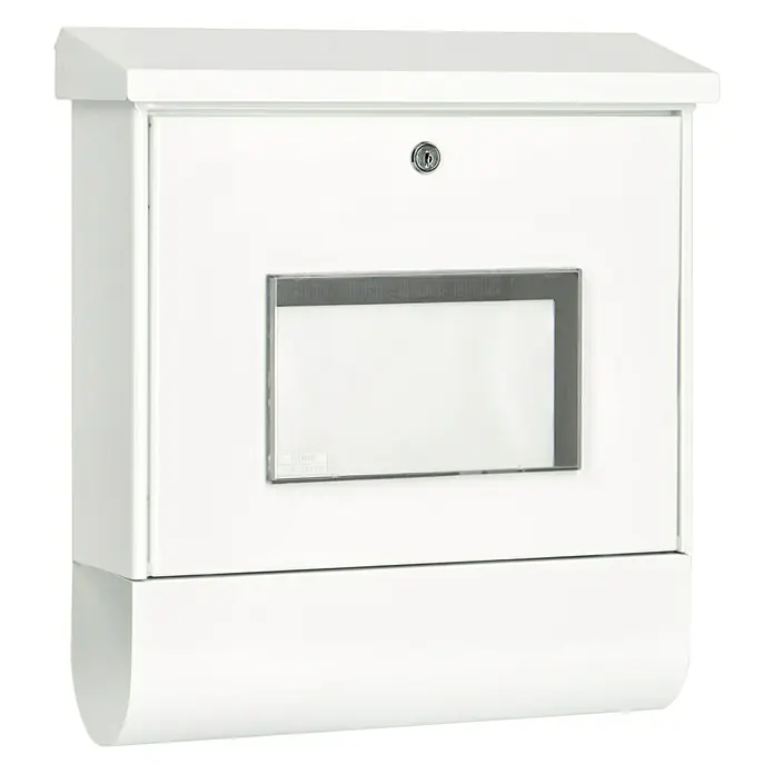 Burg-Wächter Briefkasten-Set Malaga - L x B x H: 115 x 377 x 420 mm, Stahl, Weiß, Format Einwurf: DIN C4, 332 x 31 mm - Diagonale Ansicht