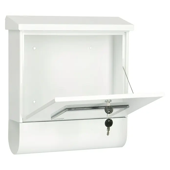 Burg-Wächter Briefkasten-Set Malaga - L x B x H: 115 x 377 x 420 mm, Stahl, Weiß, Format Einwurf: DIN C4, 332 x 31 mm - Diagonale Ansicht