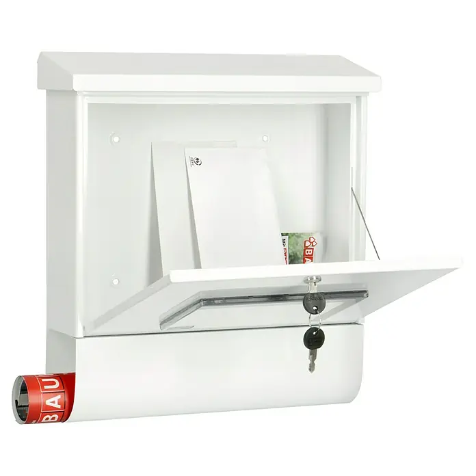 Burg-Wächter Briefkasten-Set Malaga - L x B x H: 115 x 377 x 420 mm, Stahl, Weiß, Format Einwurf: DIN C4, 332 x 31 mm - Anwendungsbeispiel