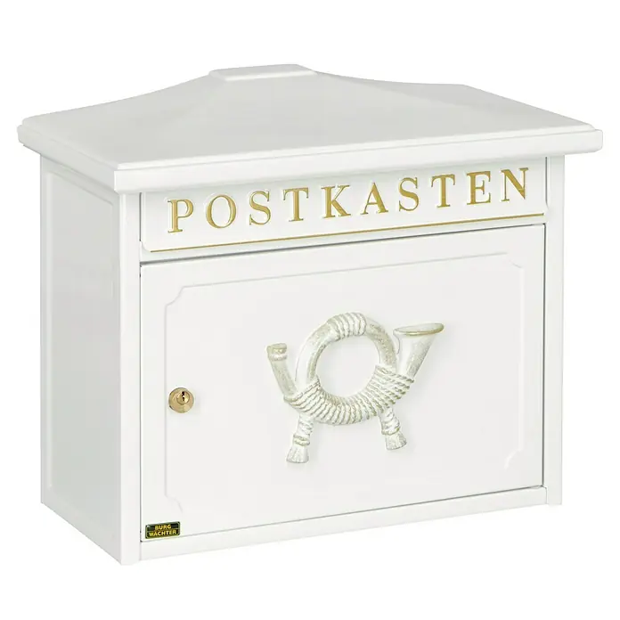 Burg-Wächter Briefkasten Sylt - L x B x H: 205 x 410 x 345 mm, Stahl, Weiß - Diagonale Ansicht
