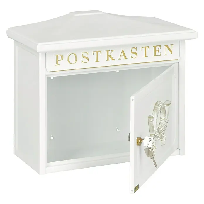Burg-Wächter Briefkasten Sylt - L x B x H: 205 x 410 x 345 mm, Stahl, Weiß - Diagonale Ansicht