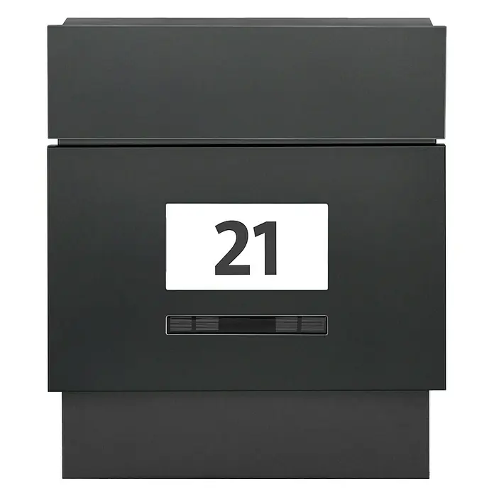 Briefkasten Quintus Solar - L x B x H: 14,5 x 39,5 x 48 cm, Stahl, Mit Zeitungsfach, Farbe: Anthrazit - Vorderansicht