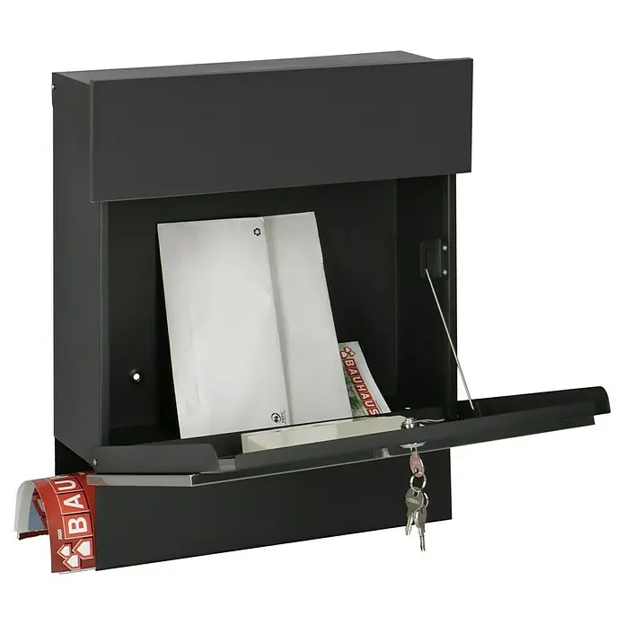 Briefkasten Quintus Solar - L x B x H: 14,5 x 39,5 x 48 cm, Stahl, Mit Zeitungsfach, Farbe: Anthrazit - Anwendungsbeispiel