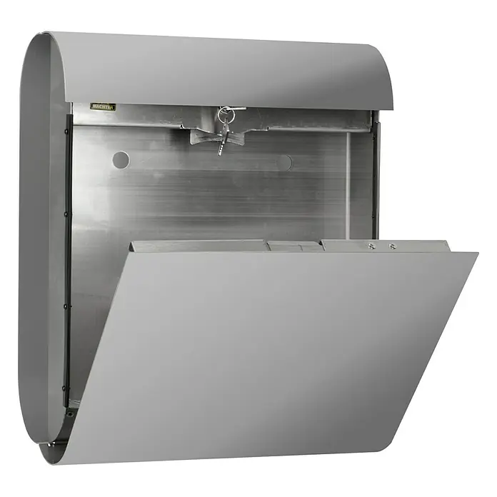 Burg-Wächter Briefkasten Cosmo - L x B x H: 164 x 370 x 437 mm, Edelstahl, Mit Zeitungsfach - Diagonale Ansicht