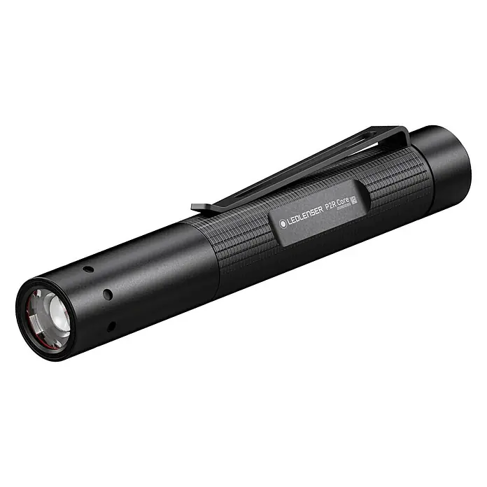 Ledlenser LED-Taschenlampe P2R Core - Akkubetrieben, Schwarz, 15 lm - 120 lm - Diagonale Ansicht