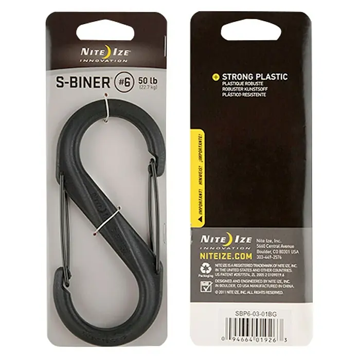 Nite Ize Mosquetón doble S-Biner - 142,2 x 63,8 mm, Plástico, Negro, Carga soportada: 22 kg - Vista superior
