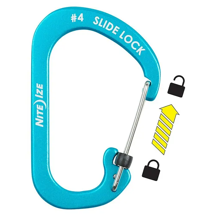 Nite Ize Mosquetón Slide Lock - 81 x 52 mm, Metal, Azul, Resistencia a la tracción: 33 kg - Vista superior