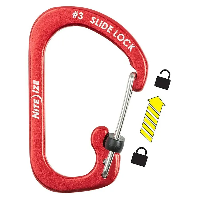 Nite Ize Mosquetón Slide Lock - 58 x 38 mm, Metal, Rojo, Resistencia a la tracción: 11 kg - Vista superior