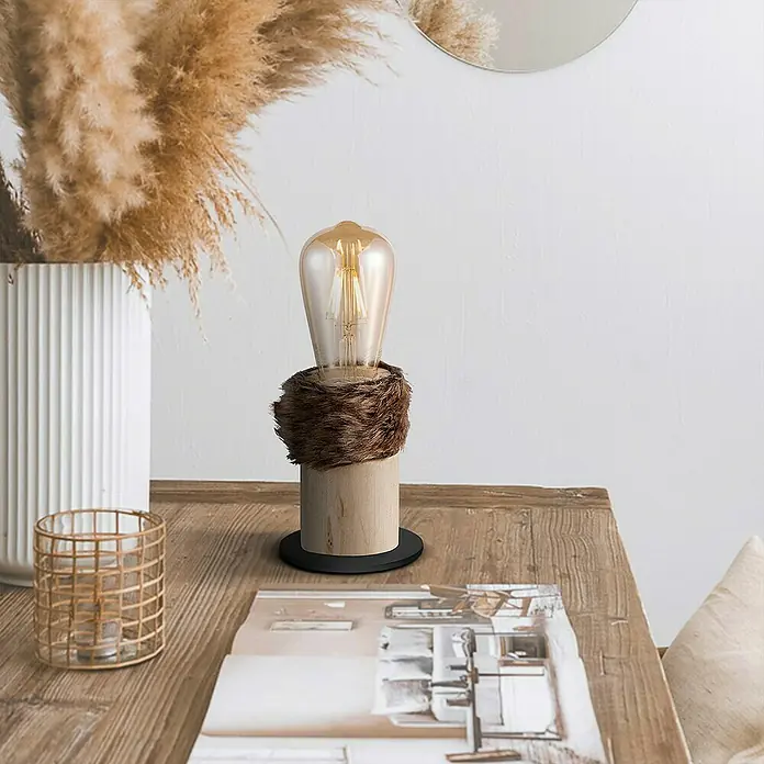Home Sweet Home Tischleuchte Furdy - 10 W, Beige, Braun, Schwarz, E27, 100 mm x 11,5 cm - Stimmungsaufnahme
