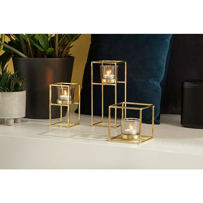 Windlicht Pazo - 11 x 11 x 11 cm, Gold, Glas - Stimmungsaufnahme