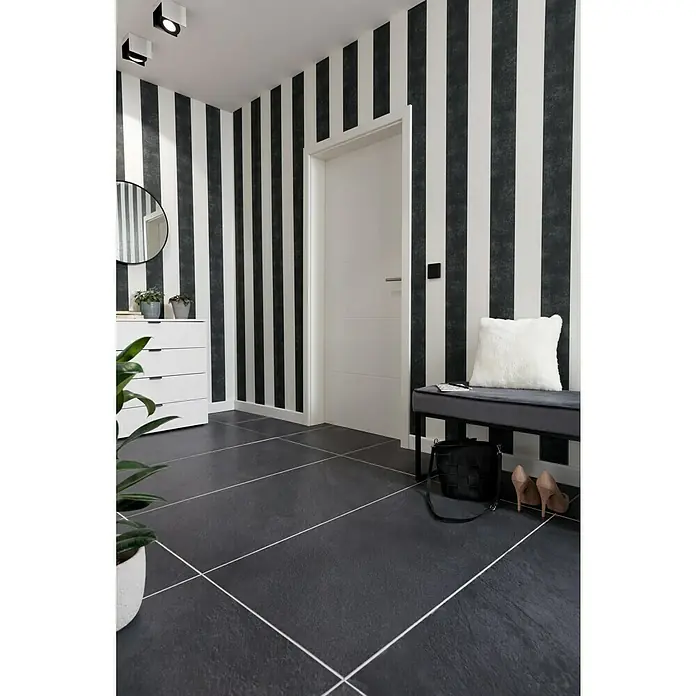 AS Creation Paradise Garden Vliestapete Blockstreifen - Schwarz/Weiß, Streifen, 10,05 x 0,53 m - Stimmungsaufnahme