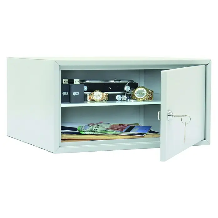 Rottner Möbeltresor Homecase - Zylinderschloss, Hellgrau, L x B x H: 370 x 325 x 190 mm - Diagonale Ansicht