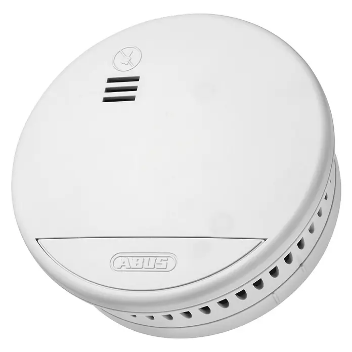 Abus Rauchwarnmelder RWM 90 - Durchmesser: 10,2 cm, Batterielaufzeit: Bis zu 5 Jahre, Alarmsignal: 85 dB - Diagonale Ansicht
