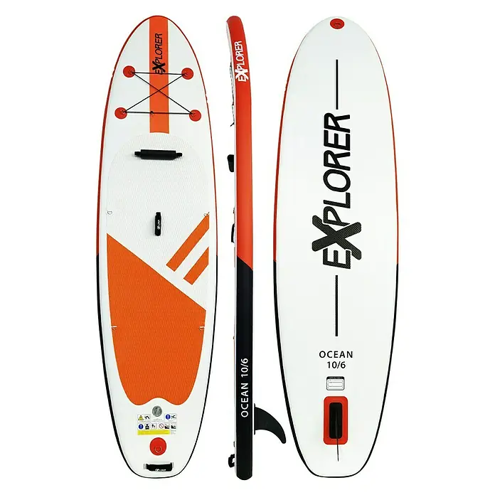 Explorer SUP-Board-Set Ocean 10.6 - L x B x H: 320 x 84 x 12,7 cm, Nutzlast: 130 kg, Aufblasbar, Orange/Weiß - Draufsicht