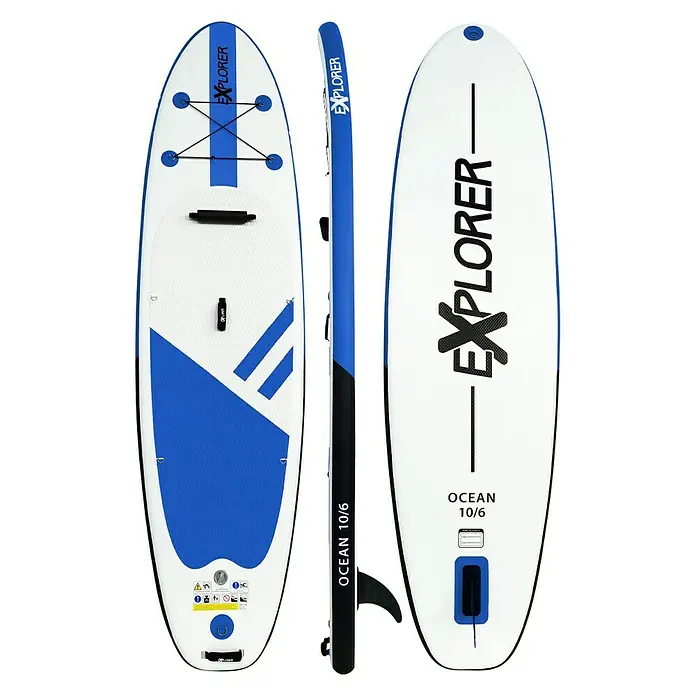 Explorer SUP-Board-Set Ocean 10.6 - L x B x H: 320 x 84 x 12,7 cm, Nutzlast: 130 kg, Aufblasbar, Blau/Weiß - Draufsicht
