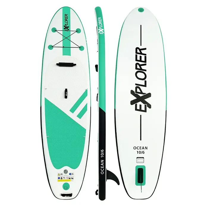Explorer SUP-Board-Set Ocean 10.6 - L x B x H: 320 x 84 x 12,7 cm, Nutzlast: 130 kg, Aufblasbar, Grün/Weiß - Draufsicht