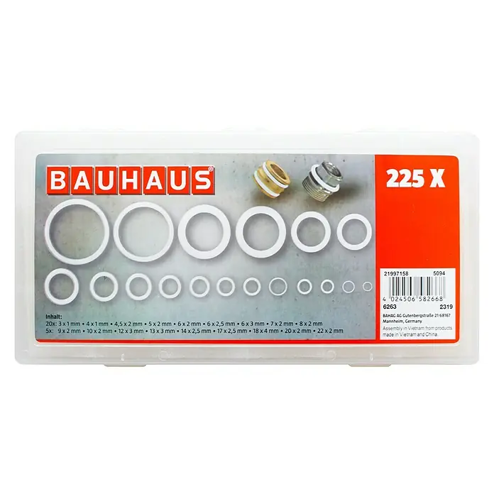 BAUHAUS Asortiman O prstenova - 225 kom., Guma - Pogled odozgo