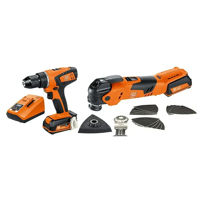 Fein Maschinen-Set Das Combo Kit Professionell AMM 300 Plus & ABSU 12 - 12 V, 2 Akkus - Diagonale Ansicht