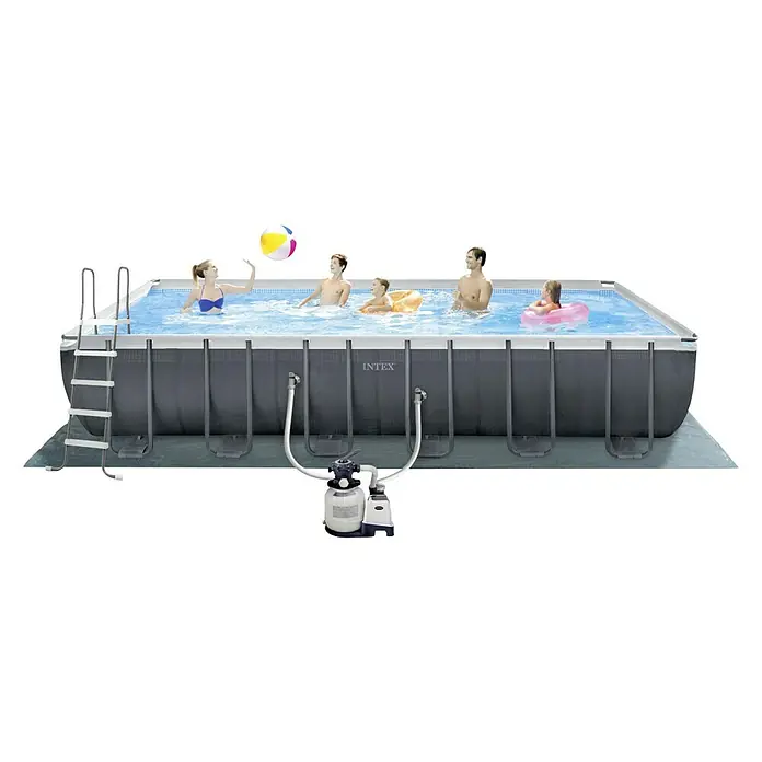 Intex Set bazen s priborom Frame Pool - D x Š x V: 732 x 366 x 132 cm, Zapremnina: 31.805 l, Tamnosive boje - Proizvod u upotrebi