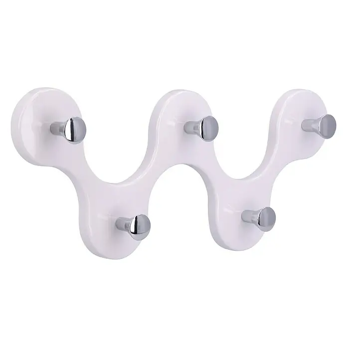 Siro Hakenleiste 01047 Reinweiß - L x H: 248 x 103 mm, Anzahl Haken: 5 Stk. - Diagonale Ansicht