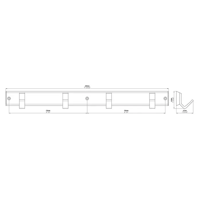 Letev za obešanje 2083 aluminij bela - Do x V: 450 x 44 mm, Število kaveljčkov: 4 kos