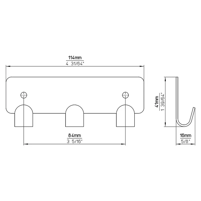 Siro Hakenleiste - L x H: 114 x 41 mm, Anzahl Haken: 3 Stk., Vernickelt