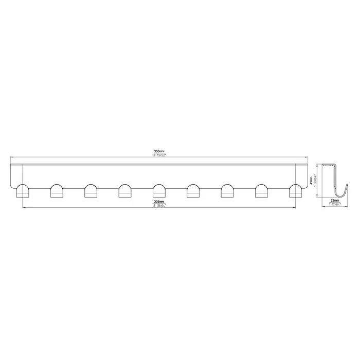 Siro Türgarderobe 2303 - L x H: 366 x 41 mm, Anzahl Haken: 9 Stk., Vernickelt