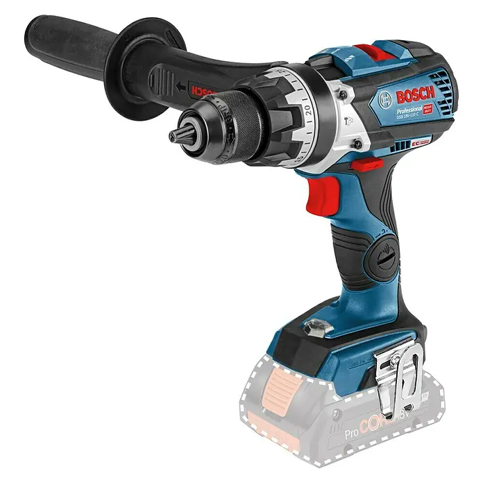 Bosch Professional Akku-Schlagbohrschrauber GSB 18V-110 C - 18 V, Ohne Akku, Leerlaufdrehzahl: 0 U/min - 2.100 U/min, Kunststoffkoffer - Diagonale Ansicht