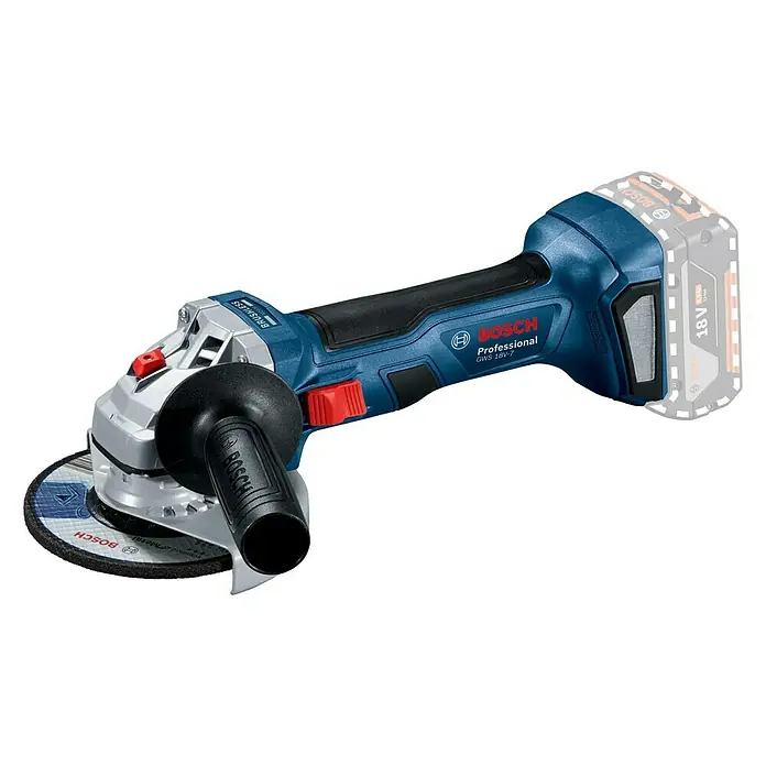 Bosch Professional Amoladora angular de batería GWS18V-7 - 18 V, Sin batería, Diámetro disco: 125 mm, Embalaje: Maletín de plástico - Vista angular