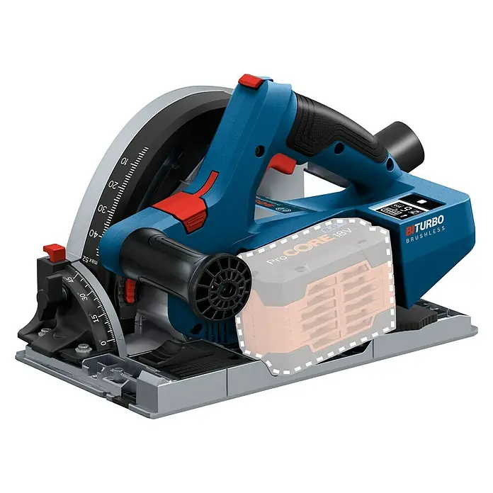 Bosch Professional Biturbo Akku-Tauchsäge GKT 18V-52 GC - 18 V, Ohne Akku, Durchmesser Sägeblatt: 140 mm, Leerlaufdrehzahl: 2.800 U/min - 5.500 U/min - Diagonale Ansicht