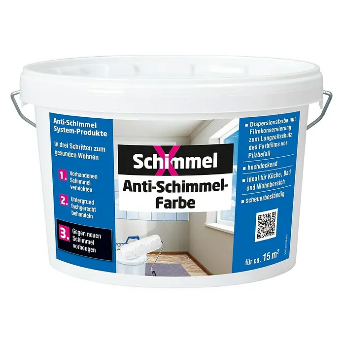 SchimmelX Wandfarbe Anti-Schimmel-Farbe - Weiß, 2,5 l, Matt - Vorderansicht